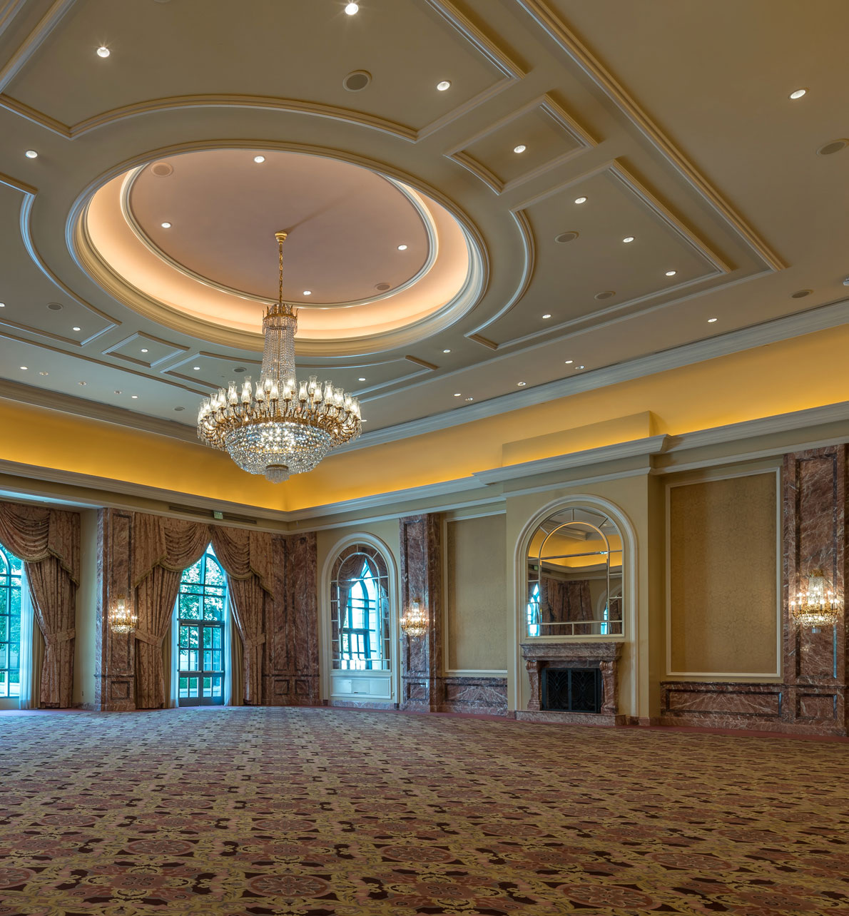 The Grand Salon event space with chandelier on the first floor of The Grand America Hotel.
