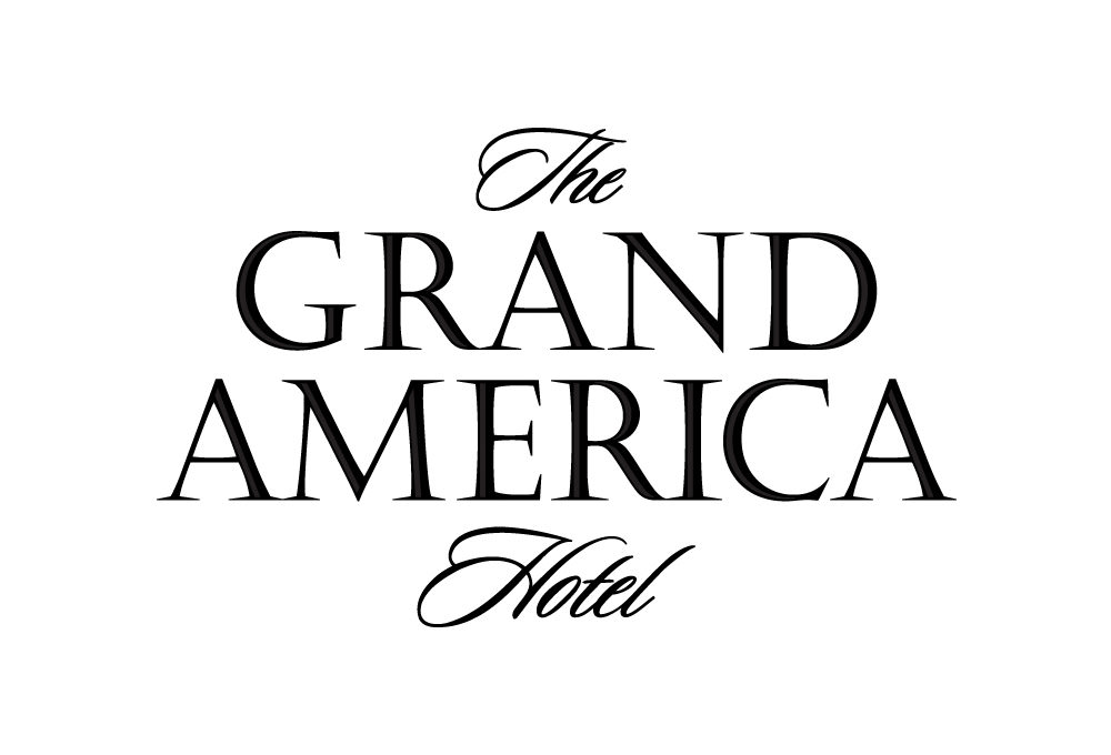 The Grand America Hotel Black Logo on White Background.