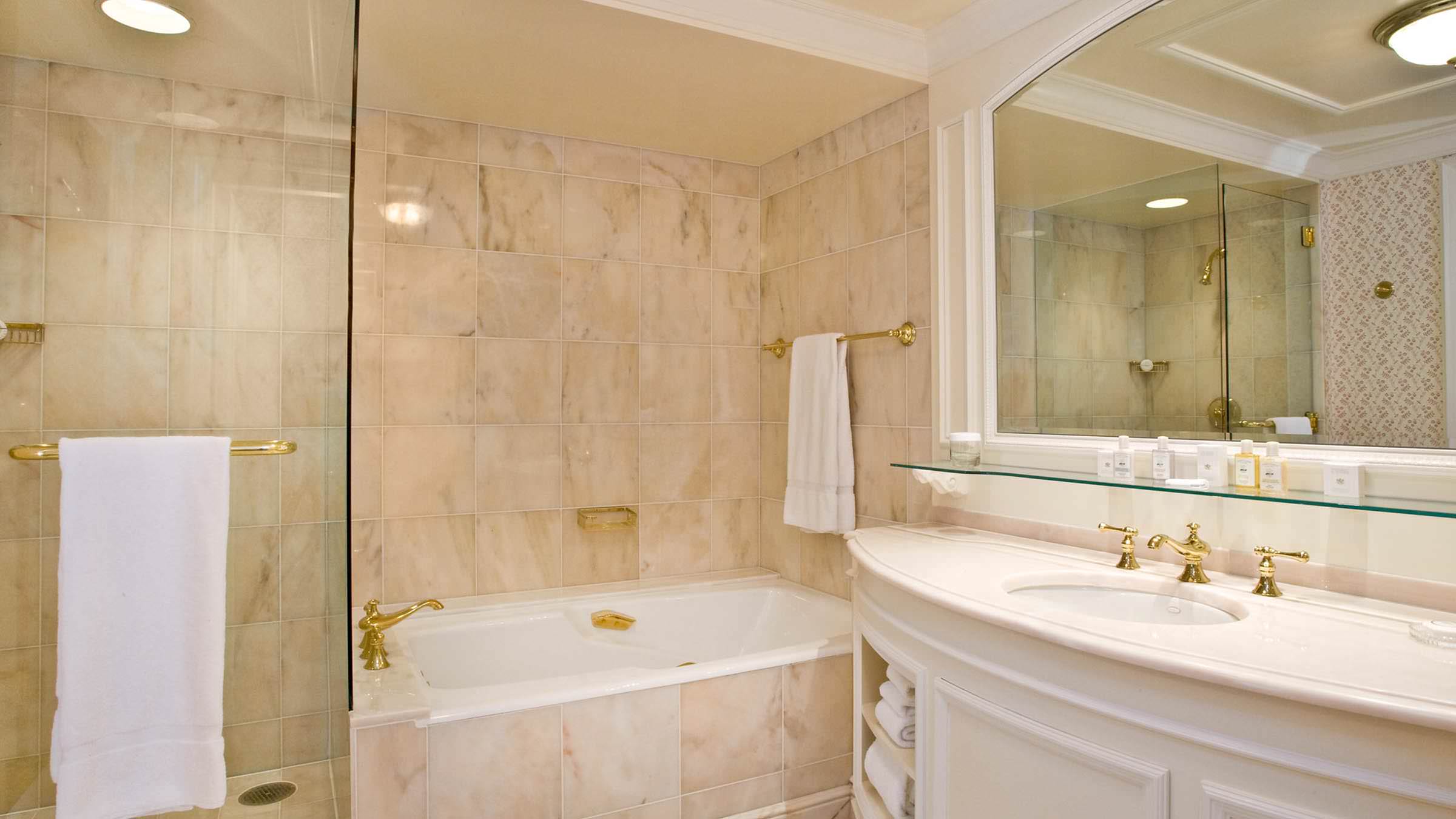 Carrara Italian Marble Guestroom Bathroom at the Grand America Hotel.