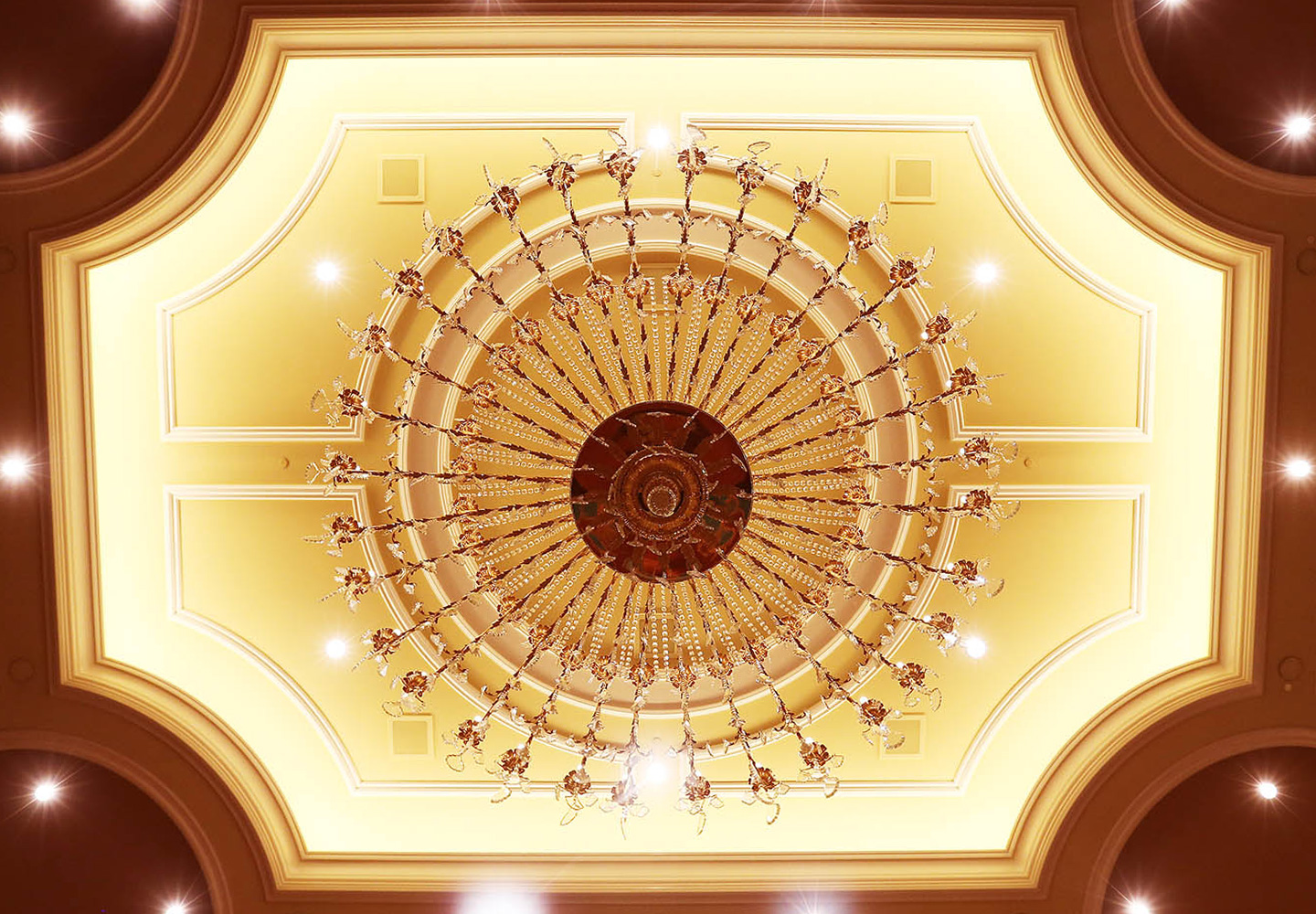 Crystal and bronze Moscatelli chandelier at The Grand America Hotel in Salt Lake.