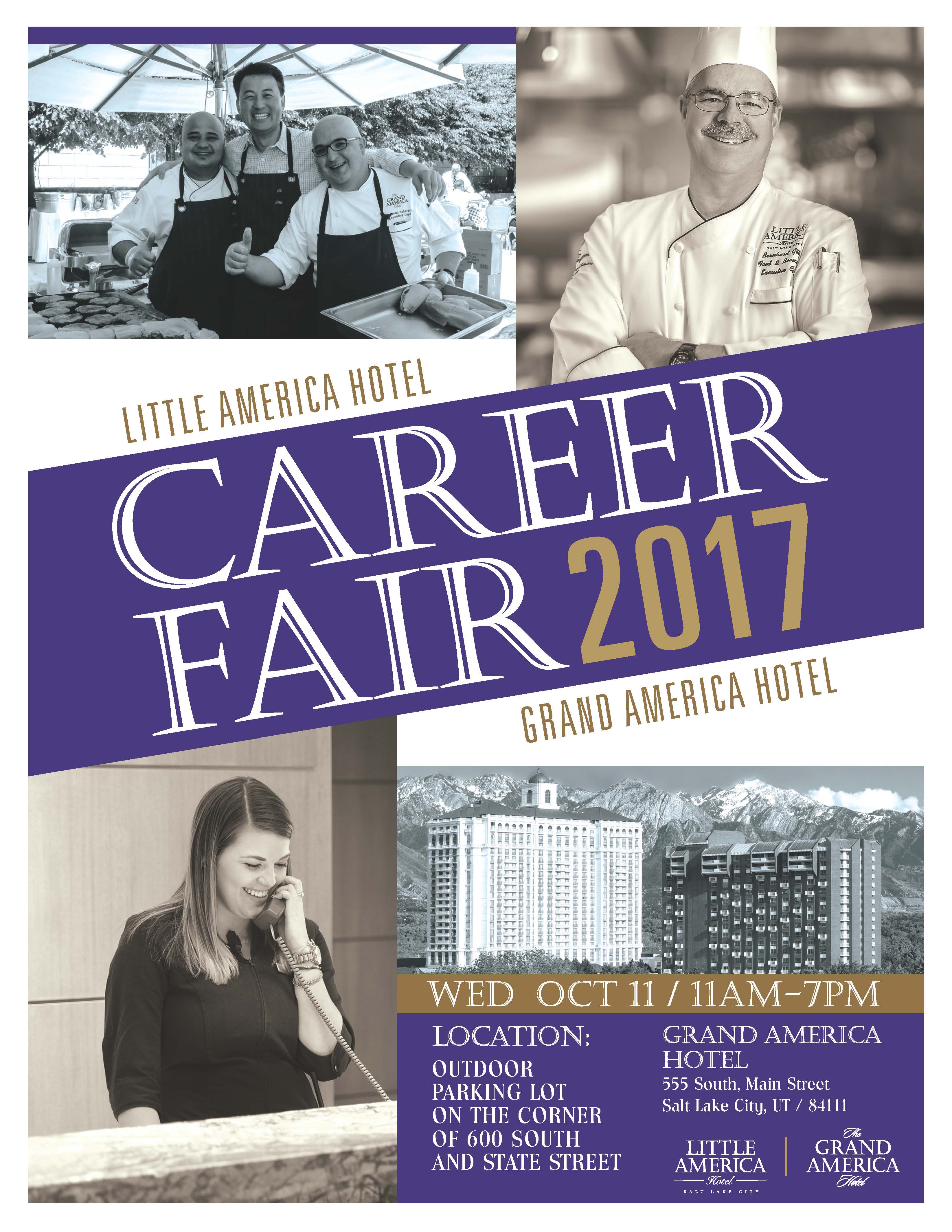 2017 Grand America Career fair poster with event date and time.