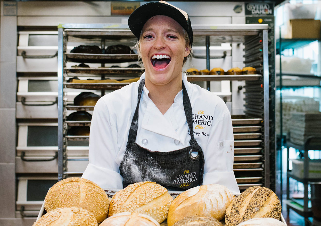 Baker with fresh bread at The Grand America Hotel in Salt Lake City, Utah.