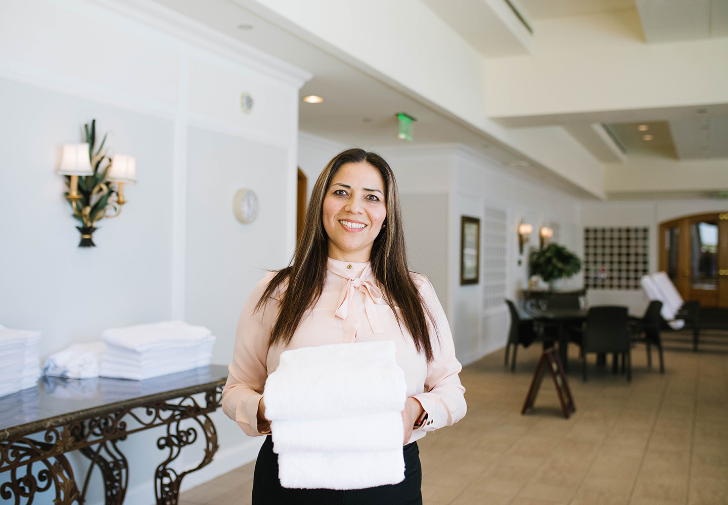 Housekeeping Director at the pool at Little America Hotel.