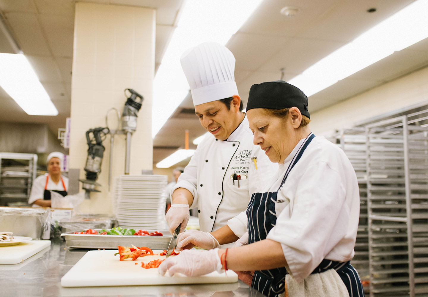 Little America cooks prepping food in the kitchen