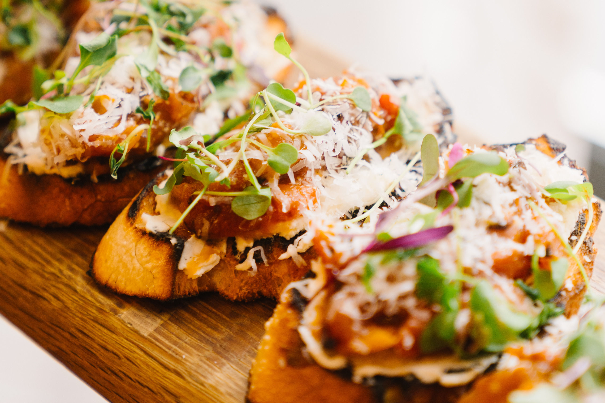 Fresh Italian Bruschetta serves as a catering options for a wedding at The Grand America Hotel.