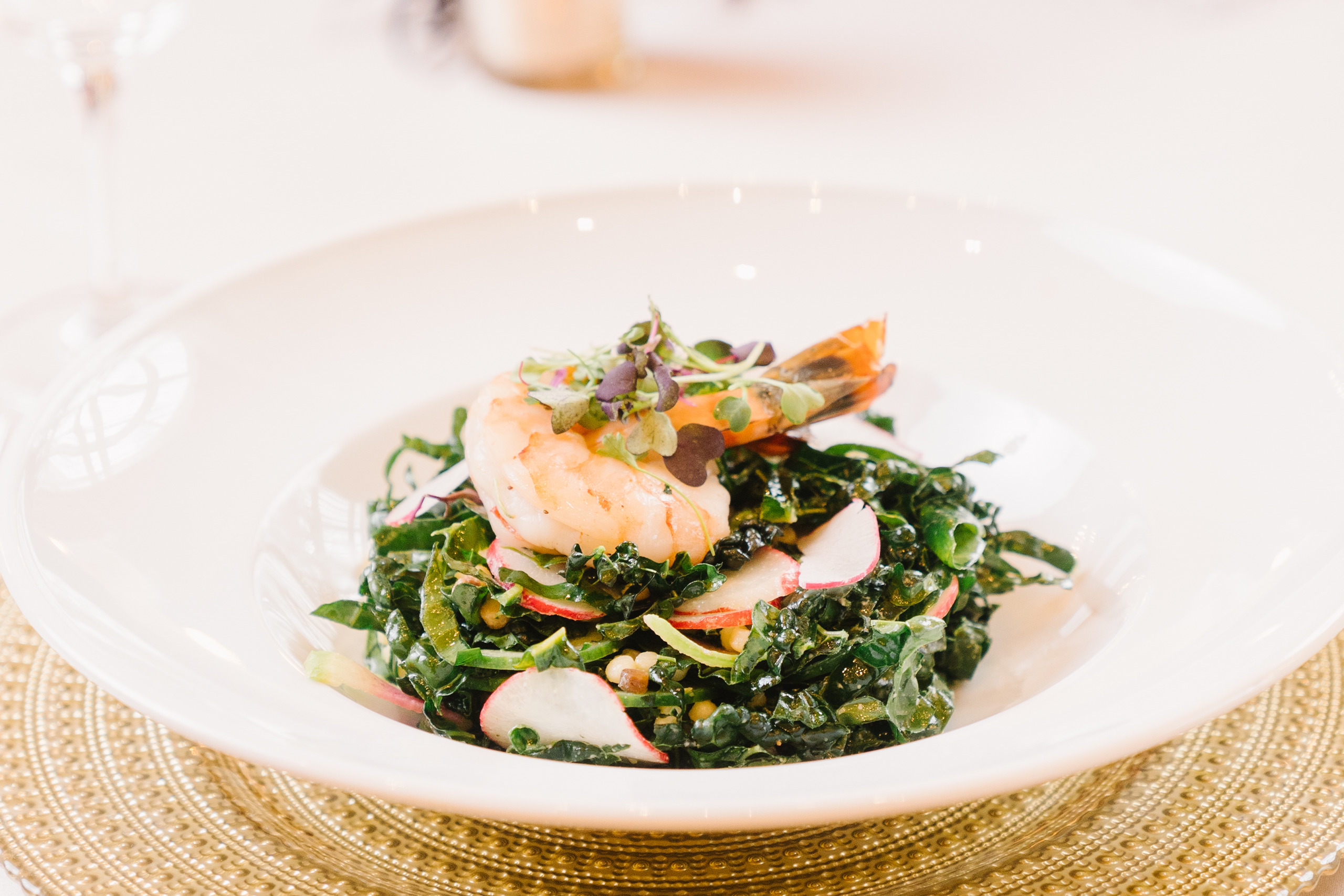 A plated green salad for a wedding at The Grand America Hotel.