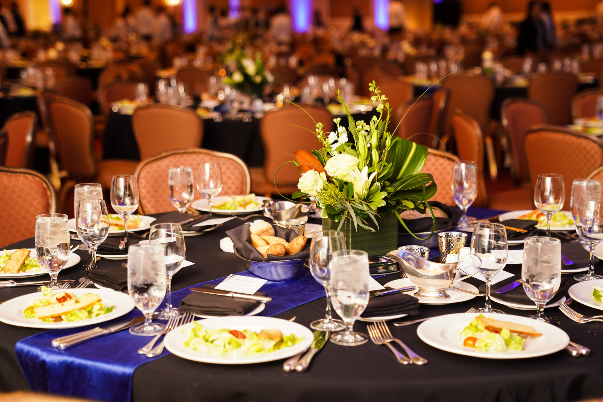 The Grand Ballroom set up for a large-scale event held at The Grand America Hotel.